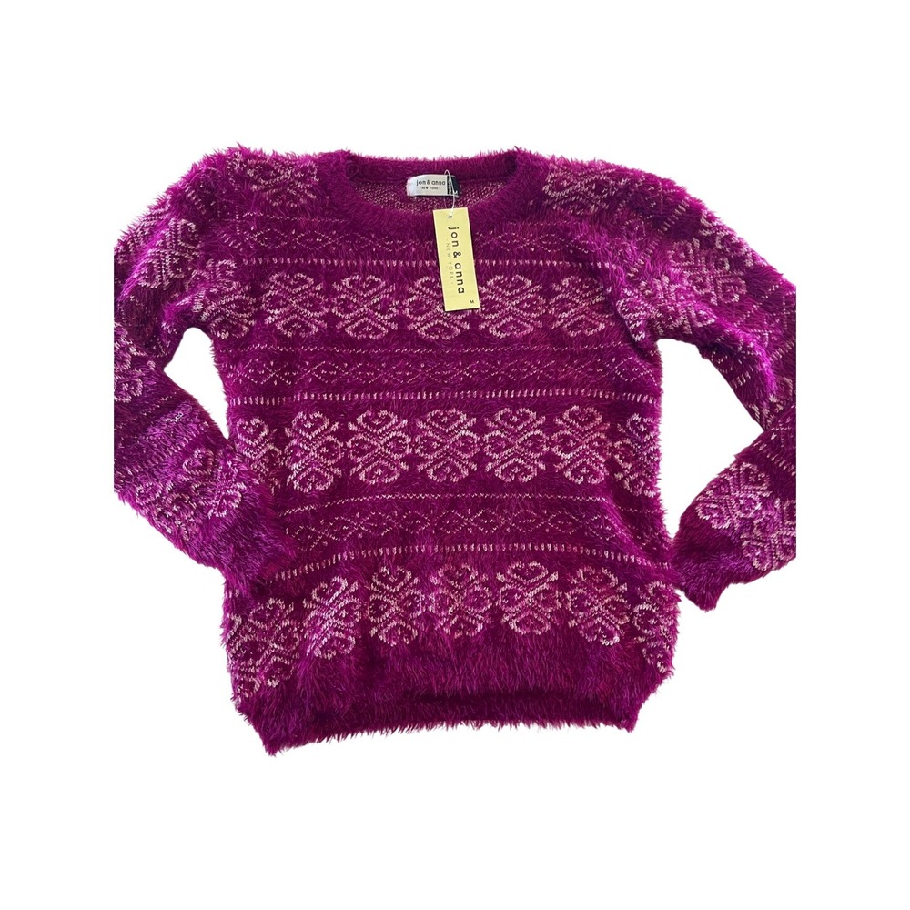 jon & anna Women Magenta Purple‎ Eyelash Knit Fair Isle Sweater A2223 Medium NEW